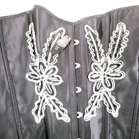 ADORE ME Black Corset PLUS SIZE 2XL XXL Lace Up Floral Beaded Lace Sparkle NEW - Picture 3 of 8